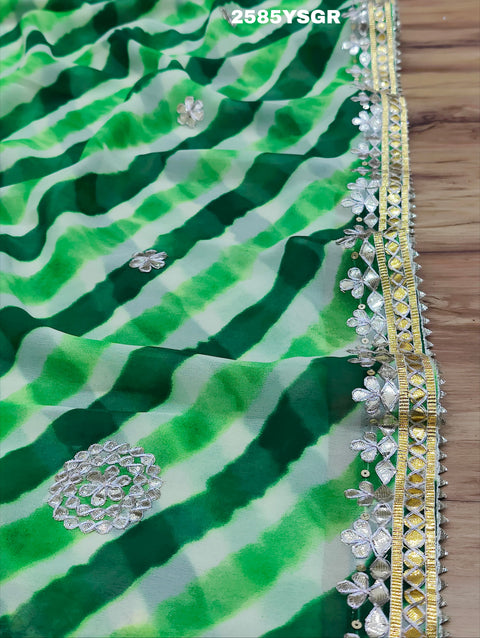 KcPc New Chiffon Silk Leheriya Style with Gotapatti Work Saree AMT