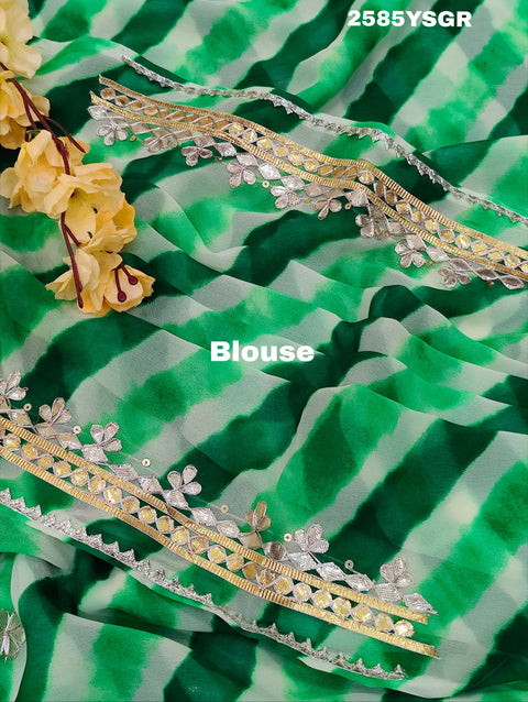 KcPc New Chiffon Silk Leheriya Style with Gotapatti Work Saree AMT