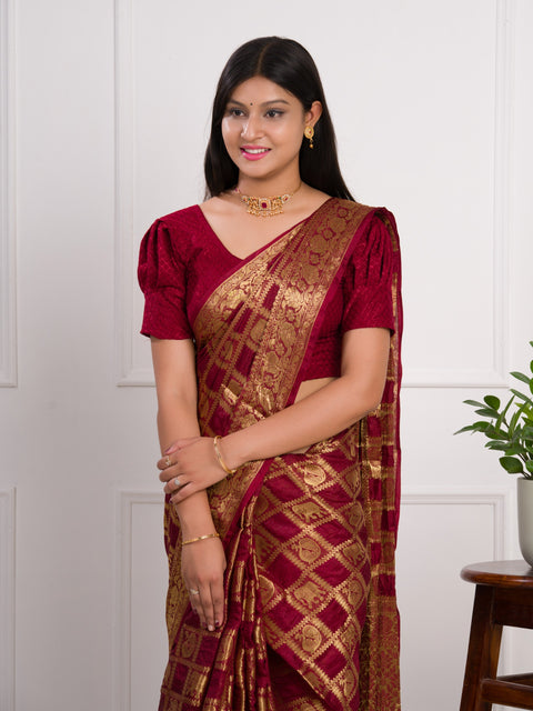 KcPc New Beautiful  Art silk Banarasi Style With Zari weaving Work Saree KCPC