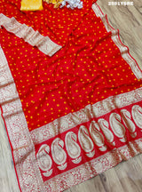 ByNew LaunchChinon Bandhani Style with Zari Border Work Saree