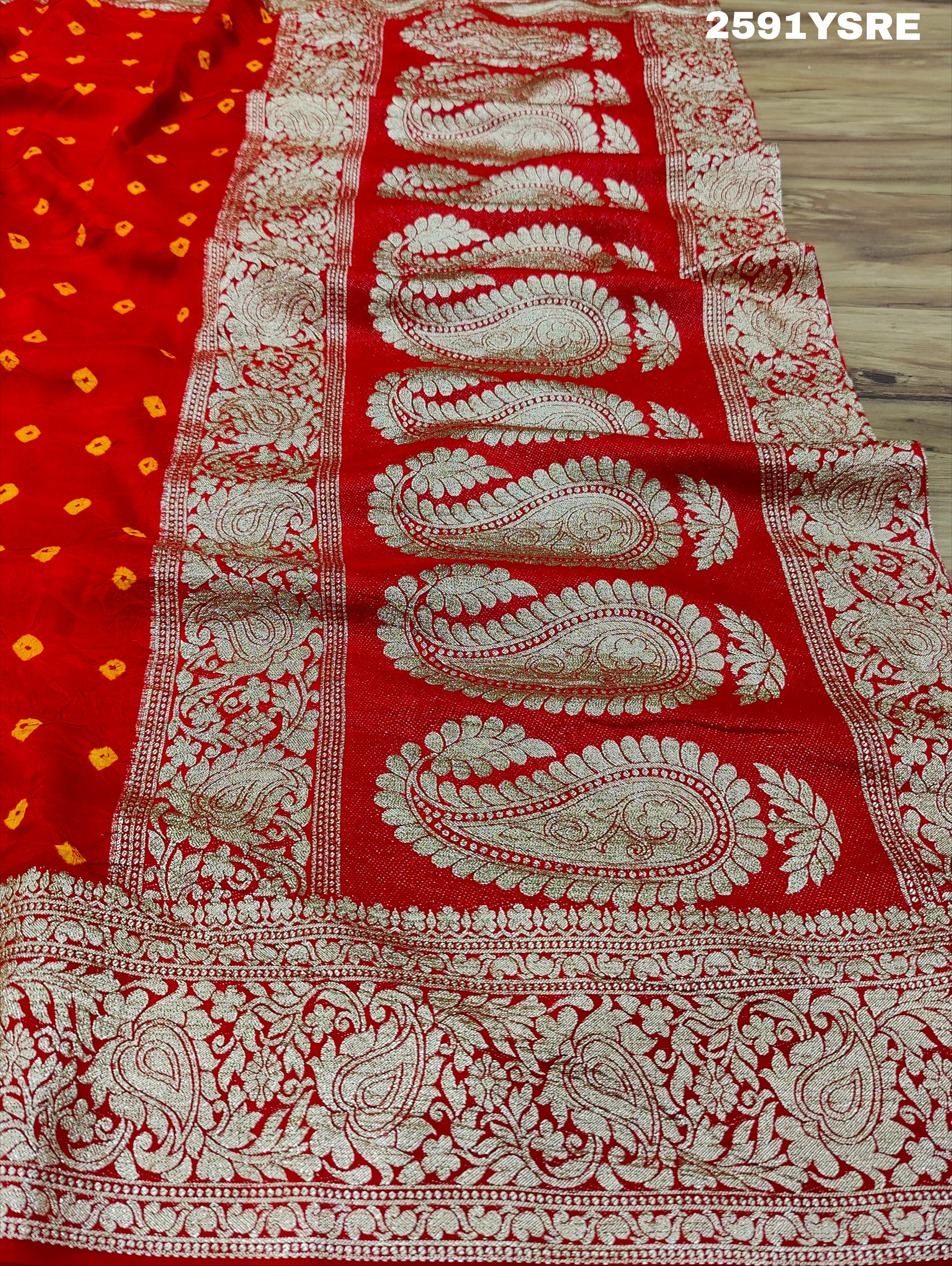ByNew LaunchChinon Bandhani Style with Zari Border Work Saree