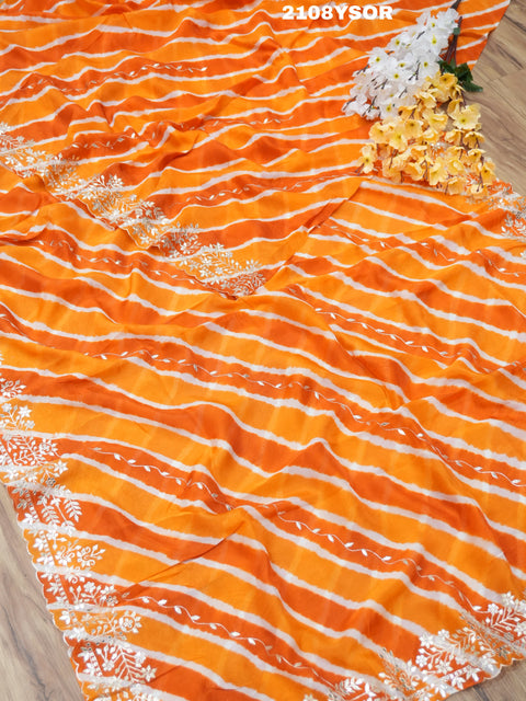 KcPc New Pure Taser Organza Leheriya With Gotapatti Work  saree ANT