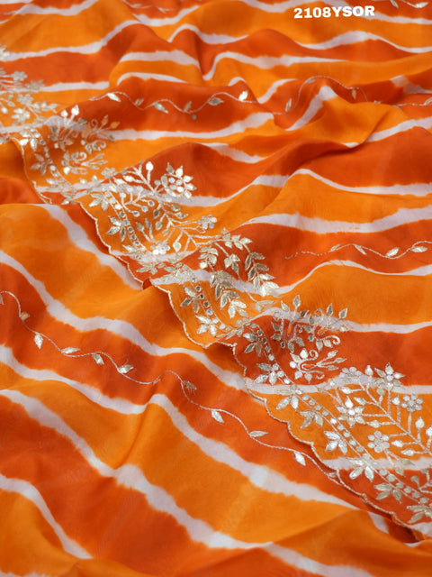 KcPc New Pure Taser Organza Leheriya With Gotapatti Work  saree ANT
