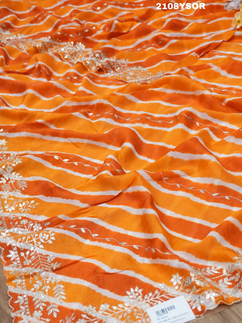 KcPc New Pure Taser Organza Leheriya With Gotapatti Work  saree ANT