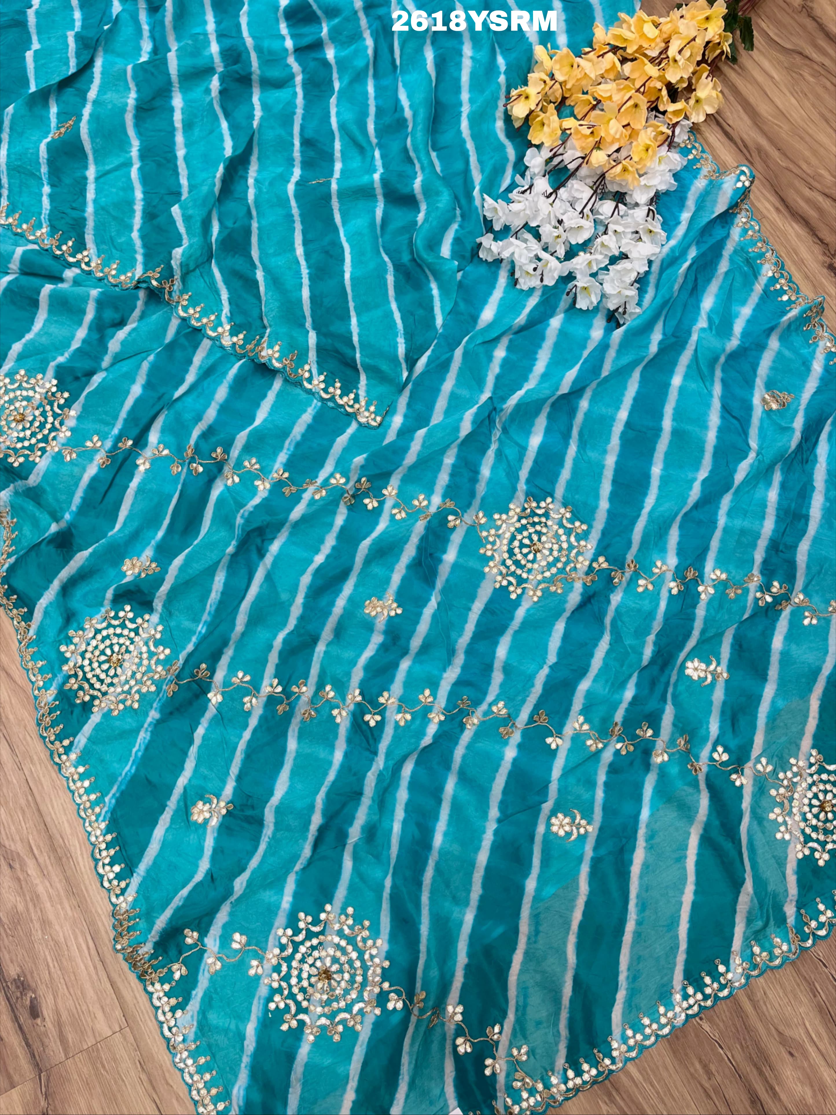 New Chinon Leheriya Style with Gotapatti Work Saree