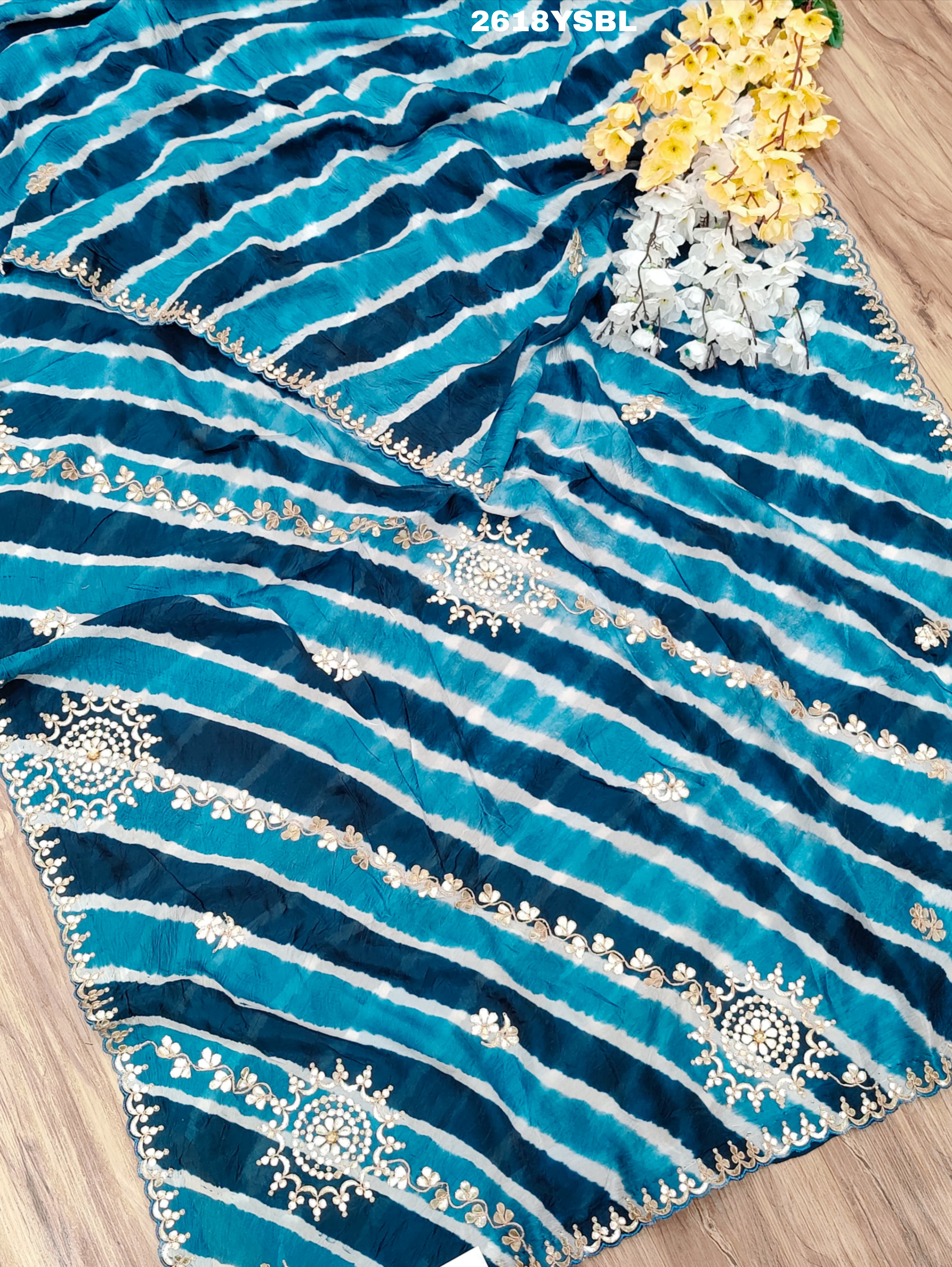 New Chinon Leheriya Style with Gotapatti Work Saree