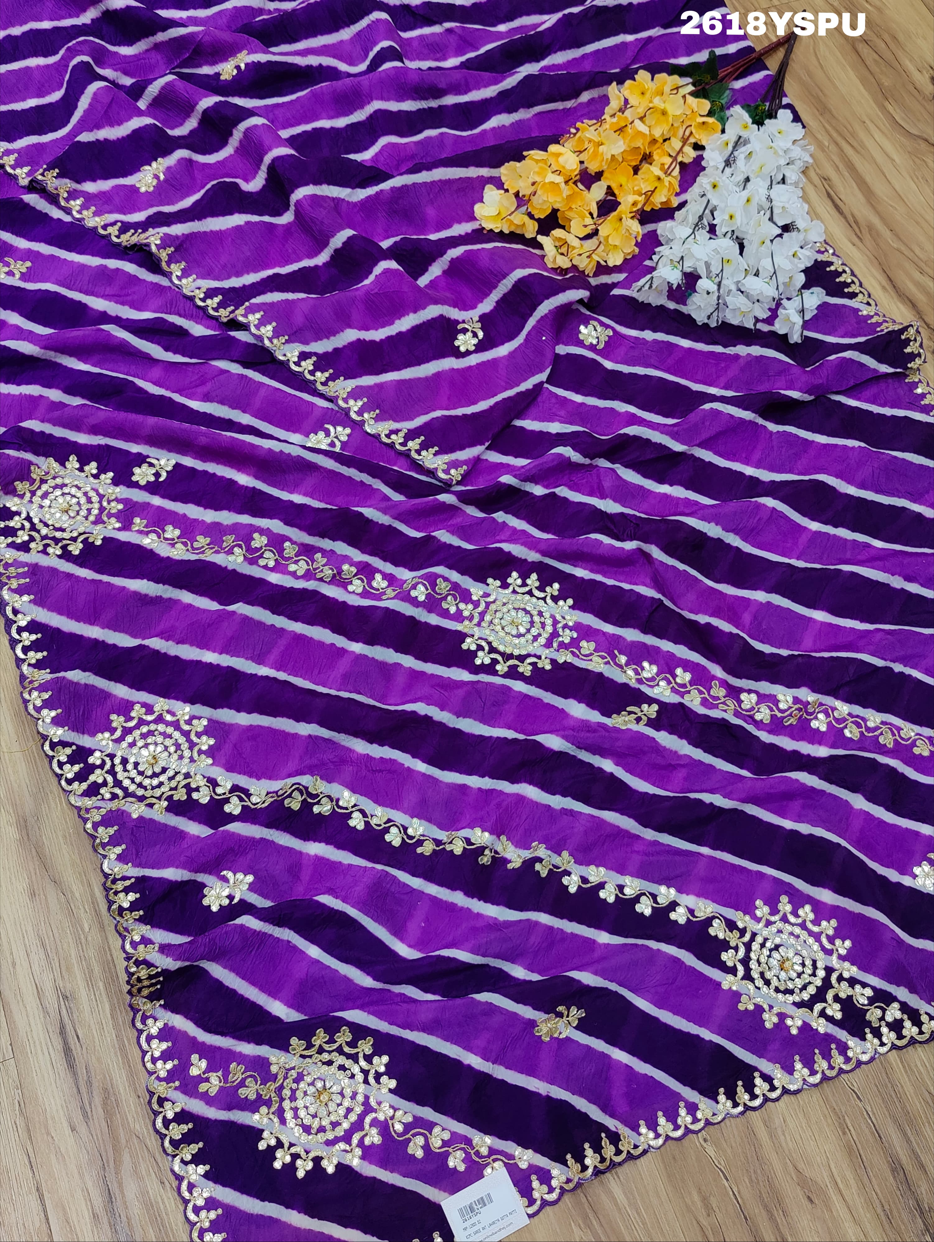 New Chinon Leheriya Style with Gotapatti Work Saree