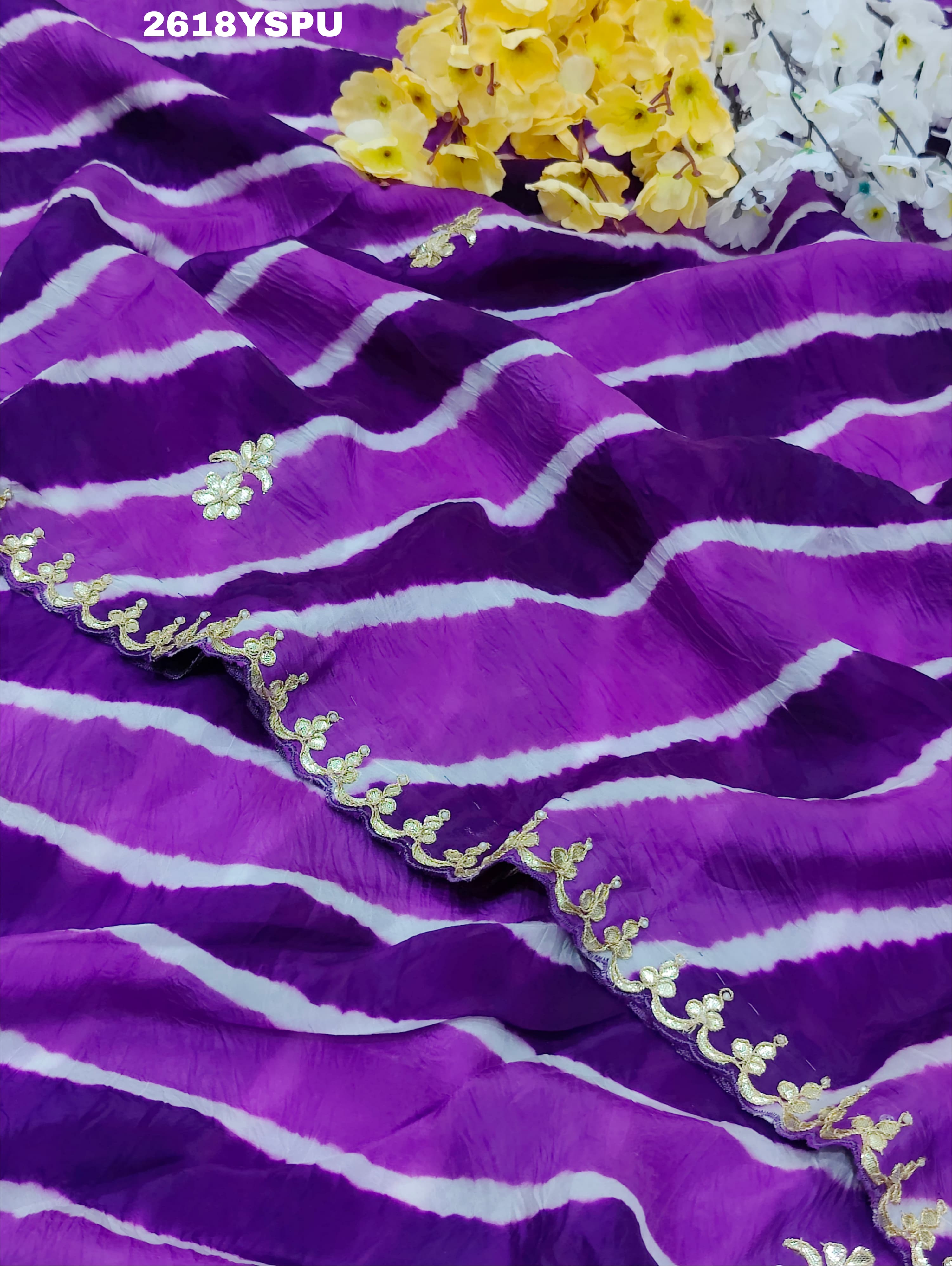 New Chinon Leheriya Style with Gotapatti Work Saree