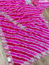 By Latest New Pure Taser Organza Leheriya With Gotapatti WorkSaree
