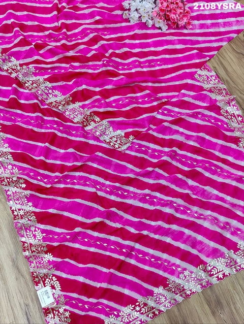KcPc New Pure Taser Organza Leheriya With Gotapatti Work  saree ANT