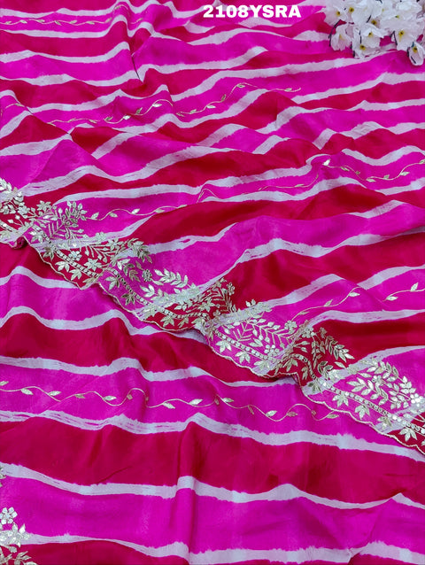 KcPc New Pure Taser Organza Leheriya With Gotapatti Work  saree ANT