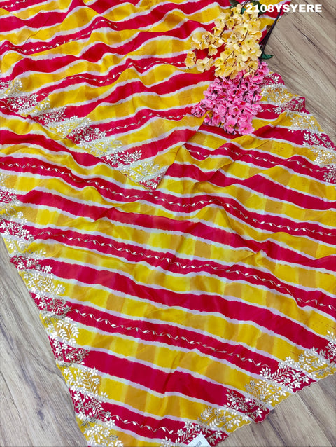 KcPc New Latest Pure Taser Organza Leheriya With Gotapatti Work  saree ANT