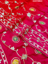 Red and pink saree with white embroidery Bollywood Style with Gotapatti Work 