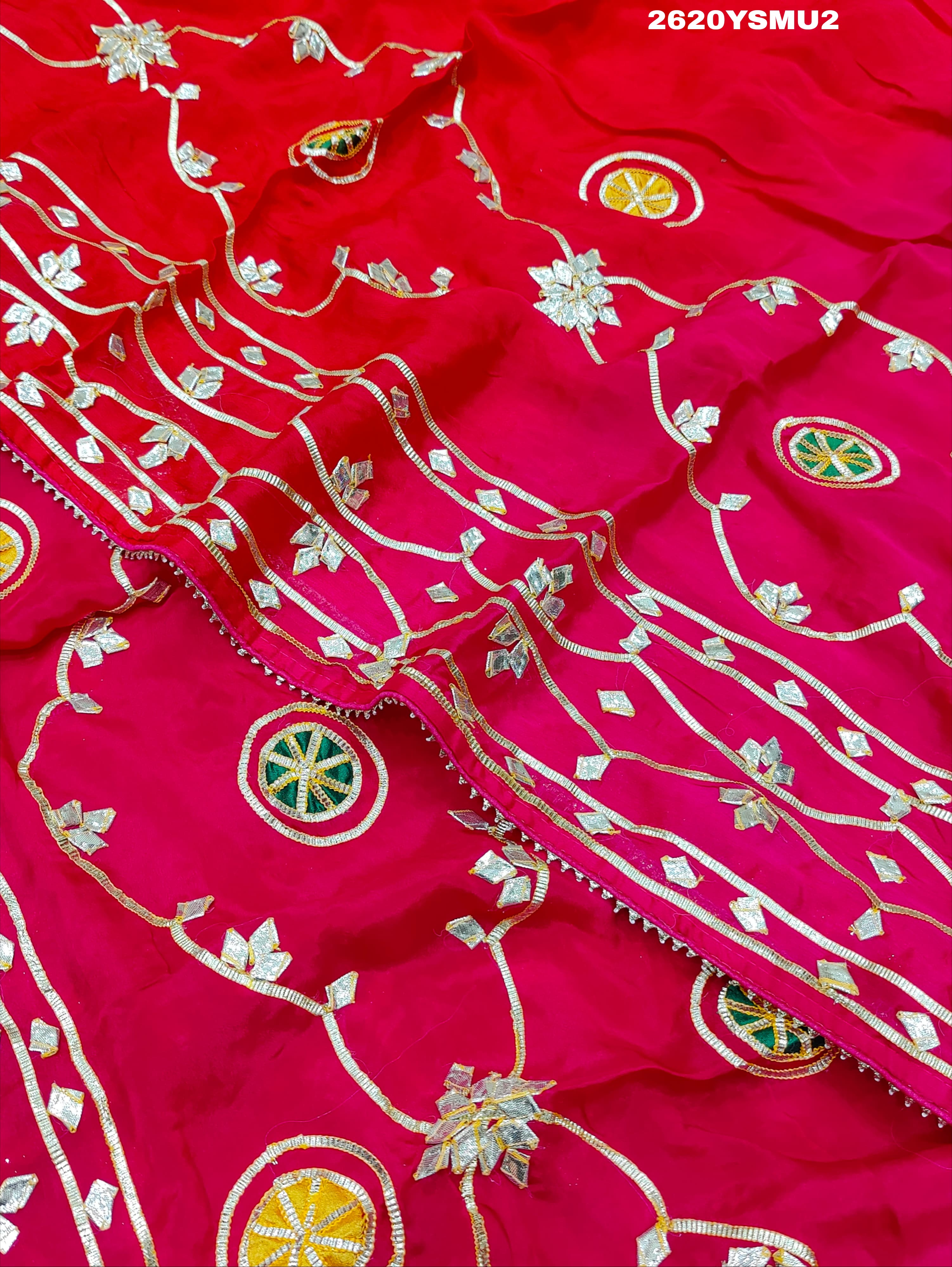 Red and pink saree with white embroidery Bollywood Style with Gotapatti Work 