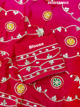 Red and pink saree with white embroidery Bollywood Style with Gotapatti Work 