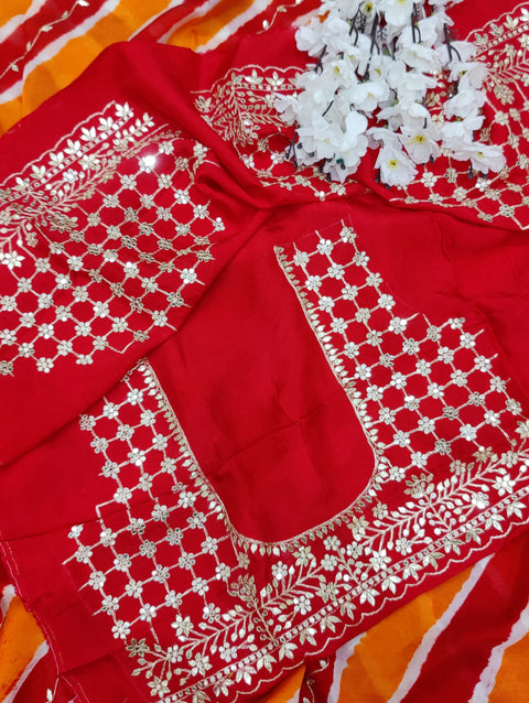 KcPc Latest New Pure Taser Organza Leheriya With Gotapatti Work  Saree ANT