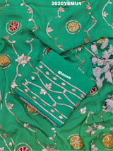 Green embroidered saree with floral patterns Chinon Bollywood Style with Gotapatti Work 