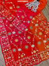 Red and orange saree with white floral patternsBollywood Style with Gotapatti Work 