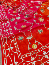 Red and orange saree with white floral patternsBollywood Style with Gotapatti Work 