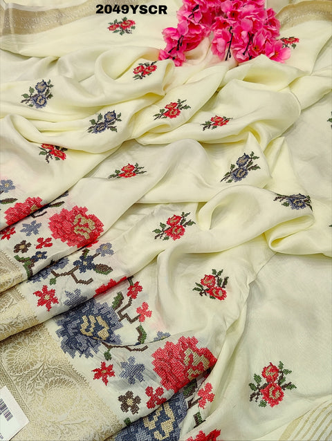 KcPc New Launch Munga Silk Embroidery style With Karosiya Hand Work Saree ANT