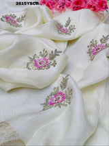 White saree with floral embroiderySilk Traditional Style With Zari Border Work Saree