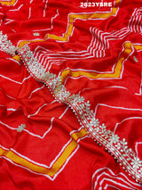 Silk Zik Zag Style With Gotapatti Work Saree in red colour for wedding 