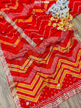 Silk Zik Zag Style With Gotapatti Work Saree in red colour for wedding 
