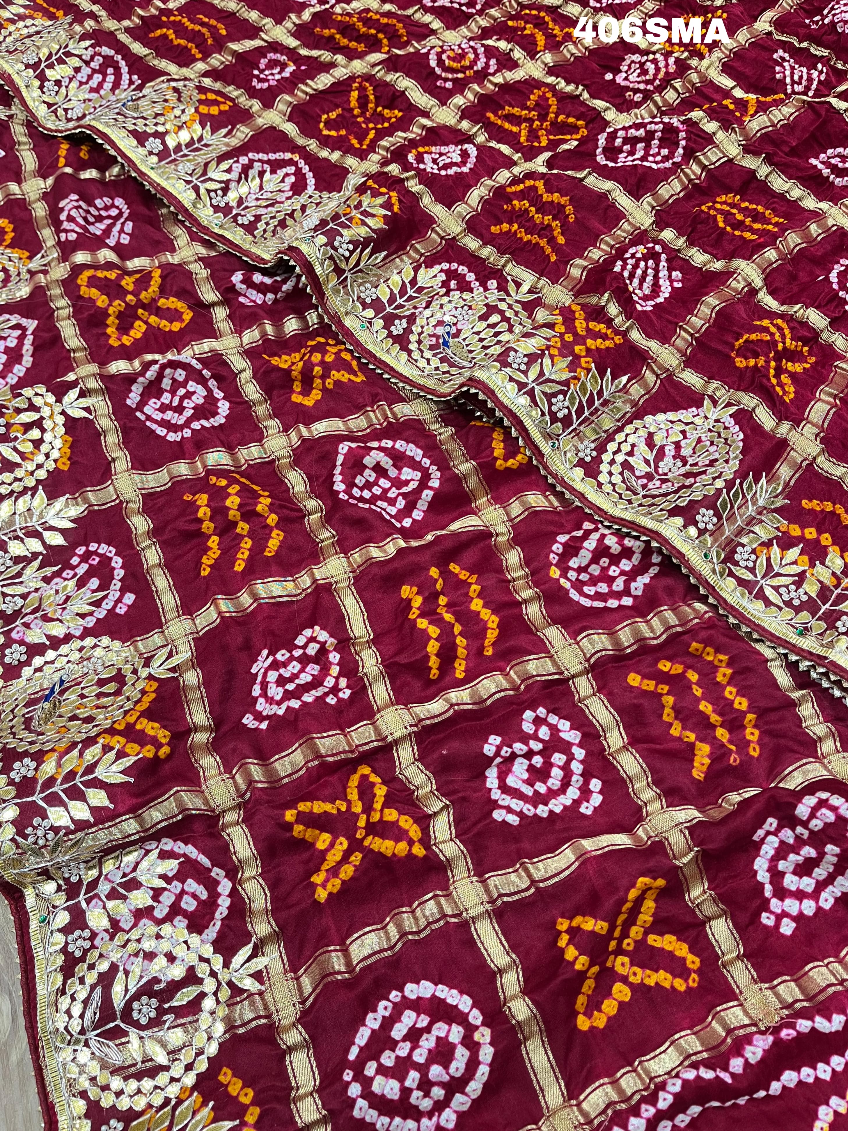 By New Latest Pure Gaji Silk Bandhani Ghatchola Gotapatti Saree