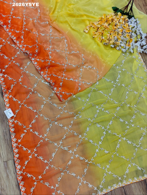 KcPc New Beaytiful  Chiffon Bollywood Style With Gotapatti Work Saree SWA