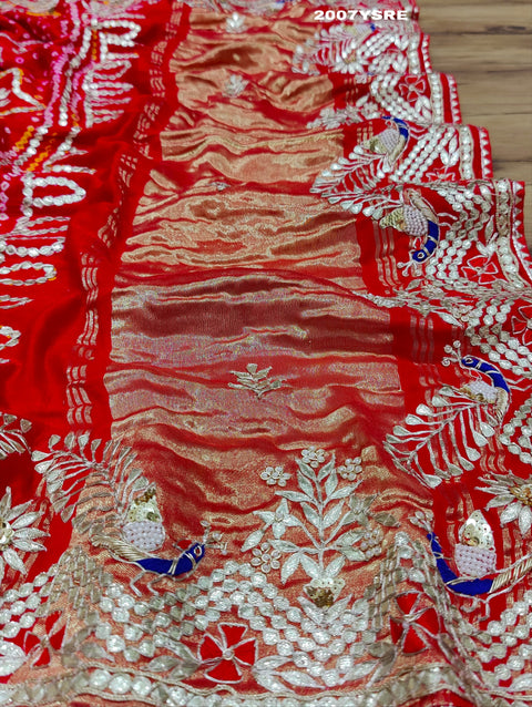 KcPc New Gaji Silk Bandhani Style With Gotapatti Work Saree JP