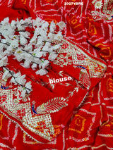 By New Gaji Silk Bandhani Style With Gotapatti Work Saree