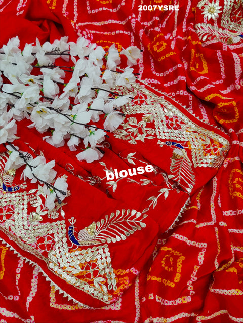 KcPc New Gaji Silk Bandhani Style With Gotapatti Work Saree JP