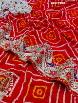By New Gaji Silk Bandhani Style With Gotapatti Work Saree
