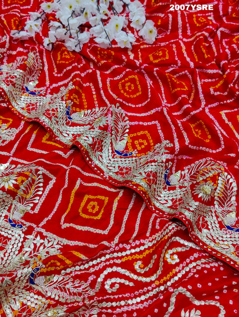 KcPc New Gaji Silk Bandhani Style With Gotapatti Work Saree JP