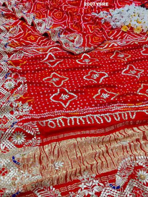 KcPc New Gaji Silk Bandhani Style With Gotapatti Work Saree JP