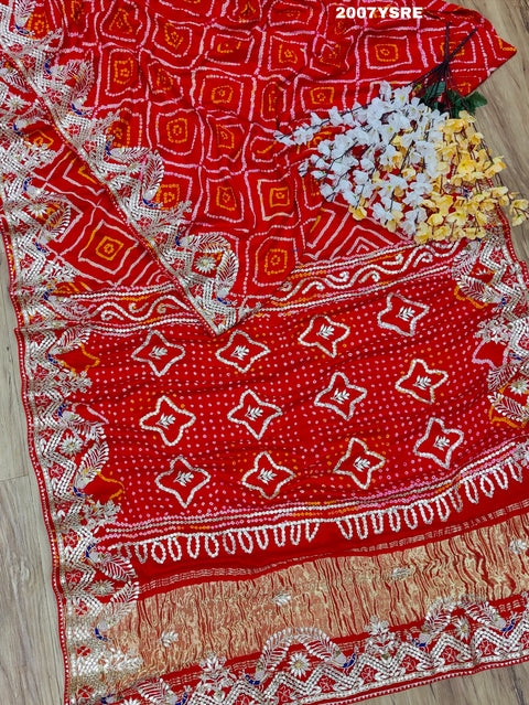 KcPc New Gaji Silk Bandhani Style With Gotapatti Work Saree JP