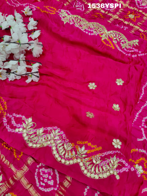 KcPc New Famous Pure Gaji silk Gharchola Bandhani Gota patti Work Saree AMT