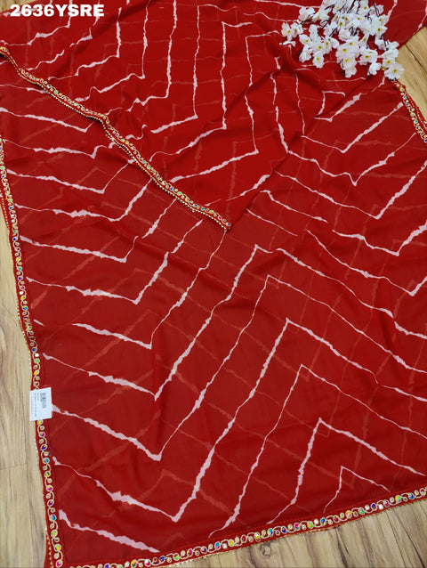 KcPc New Chiffon Leheriya Style with Embroidery Work Saree STL