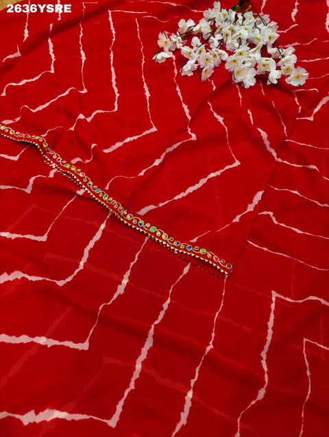 KcPc New Chiffon Leheriya Style with Embroidery Work Saree STL