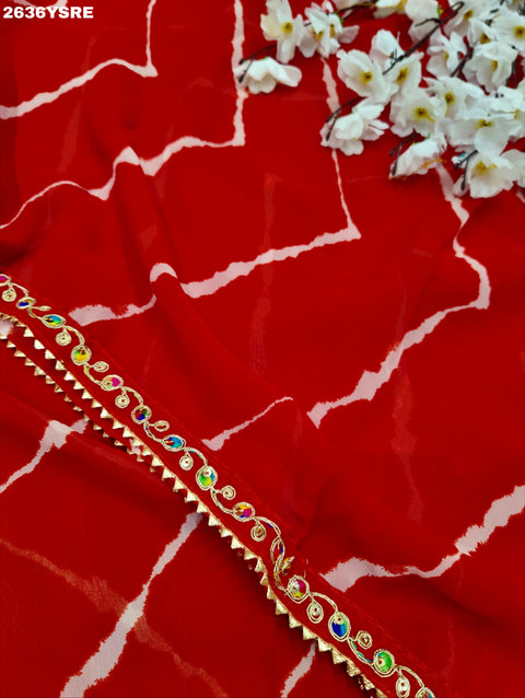 KcPc New Chiffon Leheriya Style with Embroidery Work Saree STL