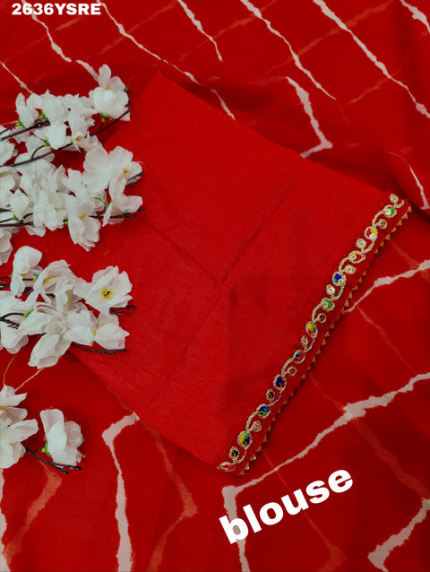 KcPc New Chiffon Leheriya Style with Embroidery Work Saree STL
