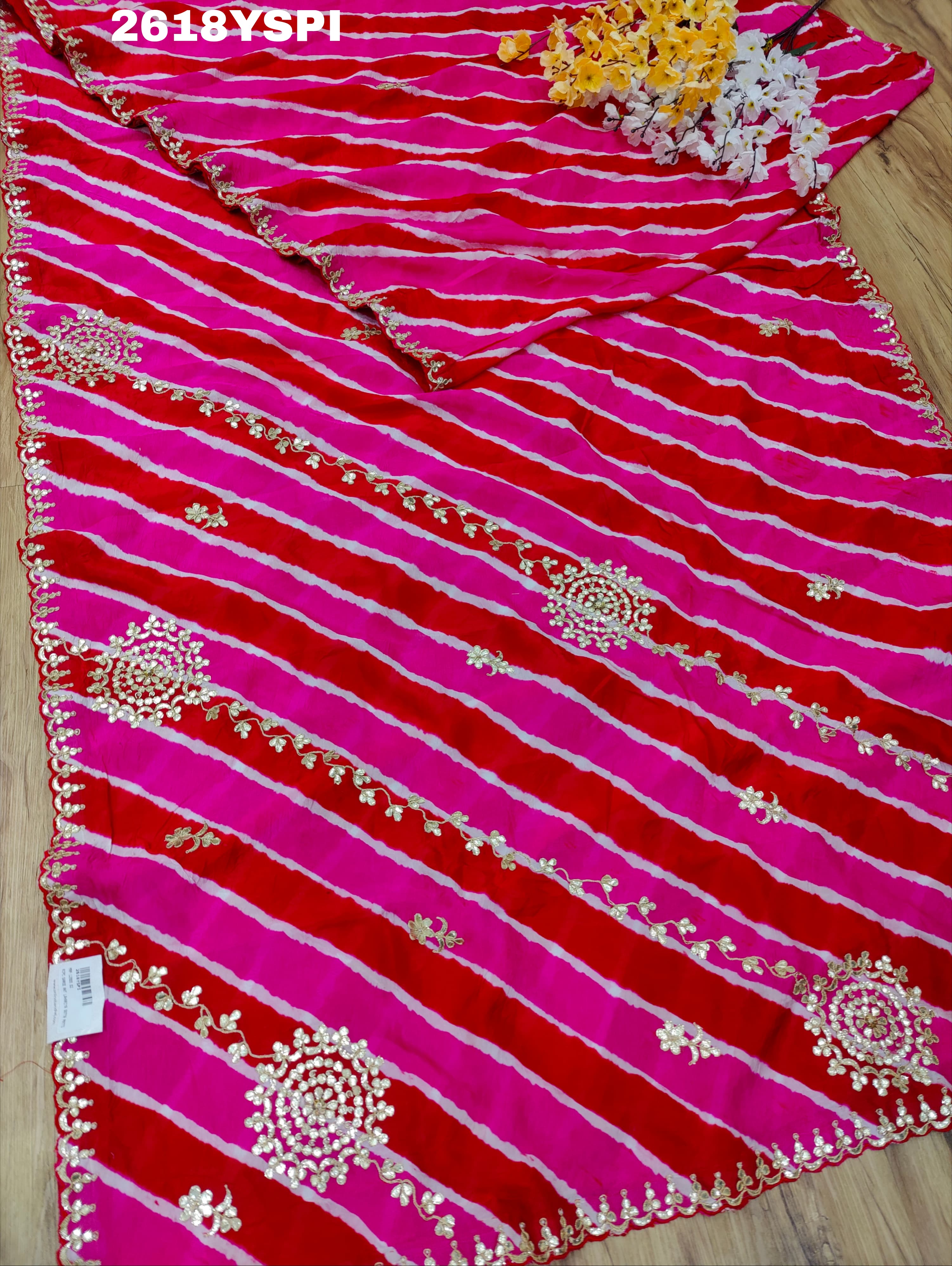 New Chinon Leheriya Style with Gotapatti Work Saree