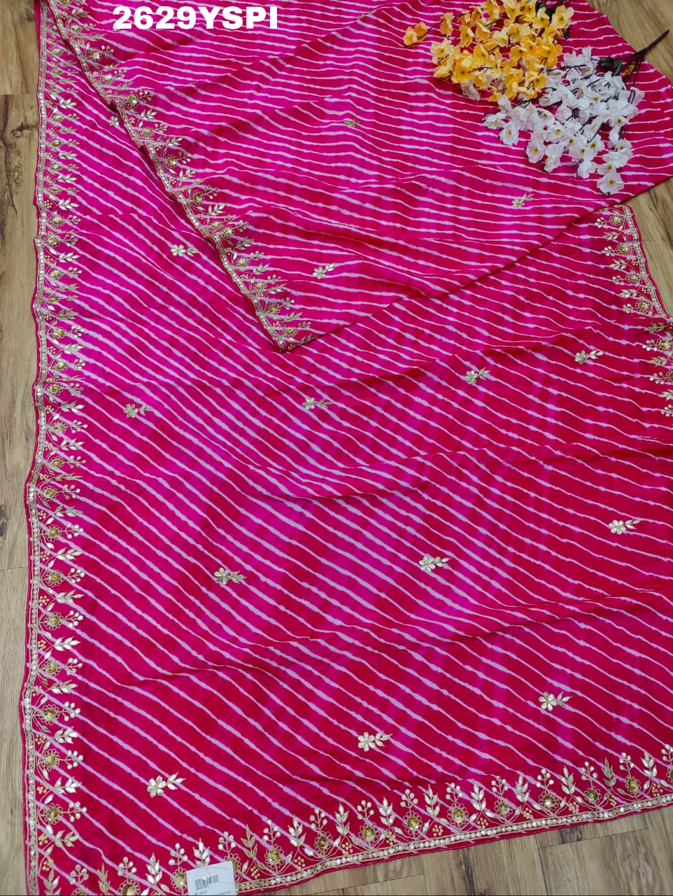 By New Dola Silk Leheriya Style with Gotapatti Work Saree