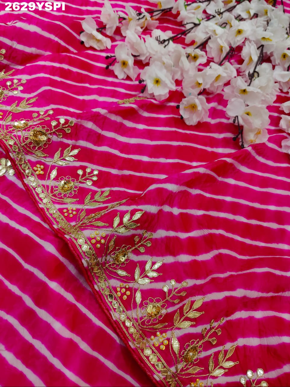  New Dola Silk Leheriya Style with Gotapatti Work Saree