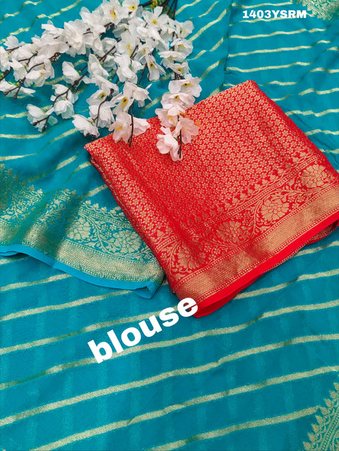 KcPc New Latest Pure khaddi Georgette Banarasi Handloom Leheriya Zari Weaving Saree  MAHA