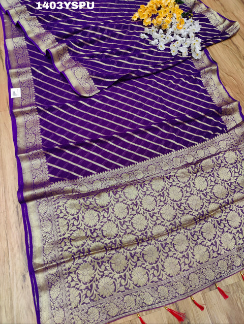 KcPc New Pure khaddi Georgette Banarasi Handloom Leheriya Zari Weaving Saree  MAHA