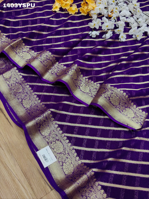 KcPc New Pure khaddi Georgette Banarasi Handloom Leheriya Zari Weaving Saree  MAHA