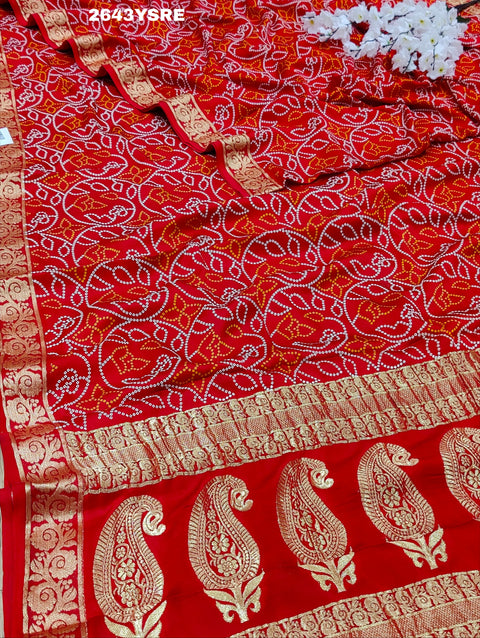 KcPc New Gaji Silk Bandhani Style With Zari Border Work Saree SATISH