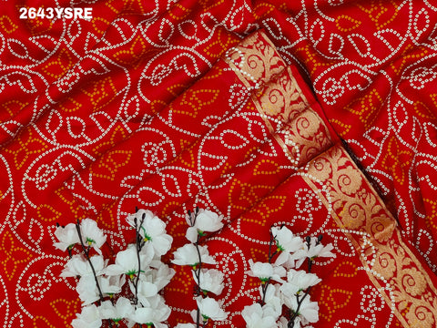 KcPc New Gaji Silk Bandhani Style With Zari Border Work Saree SATISH