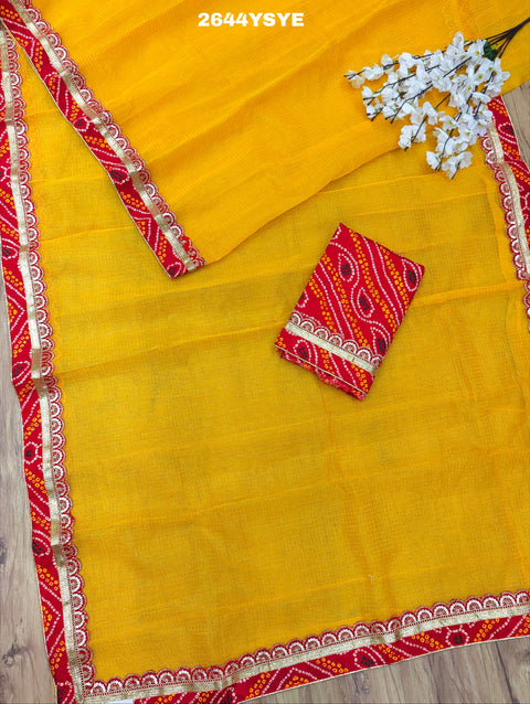 KcPc New One Embroidery Bandhani Border Kota Doriya Saree SWA